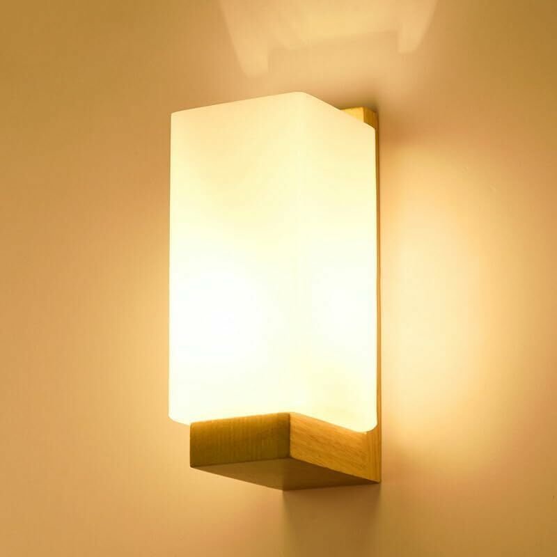 Innenwandleuchte aus Holz, moderne E27-Wandleuchte, minimalistisches Design, Glaslampenschirm-Wandleuchte für Schlafzimm...