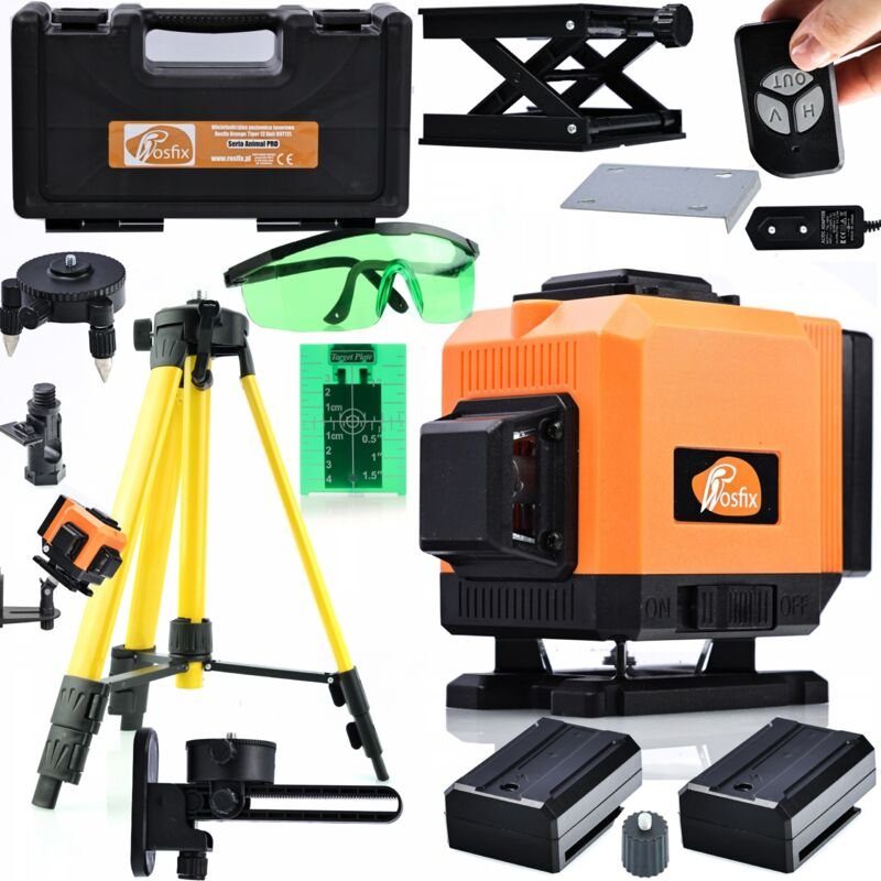 Rosfix Set Orange Tiger ROT12L – 12 Linien Kreuzlinienlaser Grün 360° IP54, 25 m Reichweite, ±3° Auto-Nivellierung Stati...