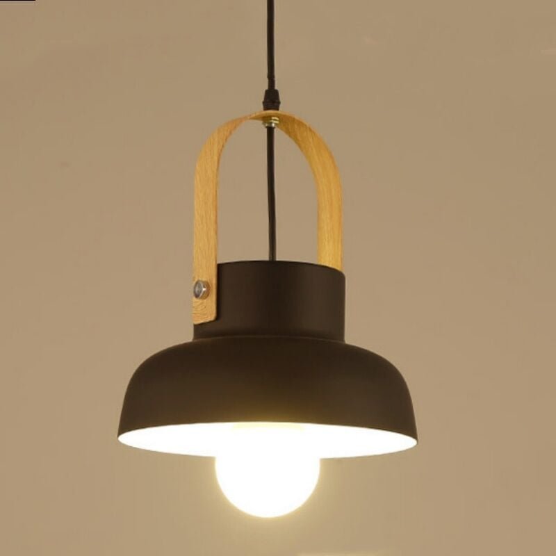Wottes - E27 Modern Hängeleuchte Schwarz Pendelleuchte Lampenschirm Kreative Metall Holz Deckenleuchte Schwarz