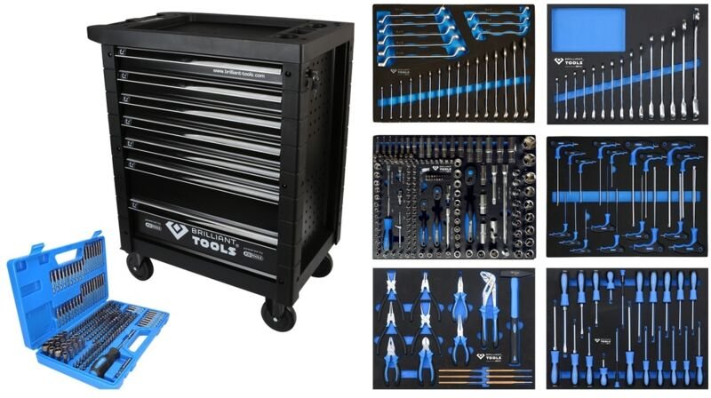 BRILLIANT TOOLS Werkstattwagen mit 7 Schubladen und 473 Werkzeugen - BT153473