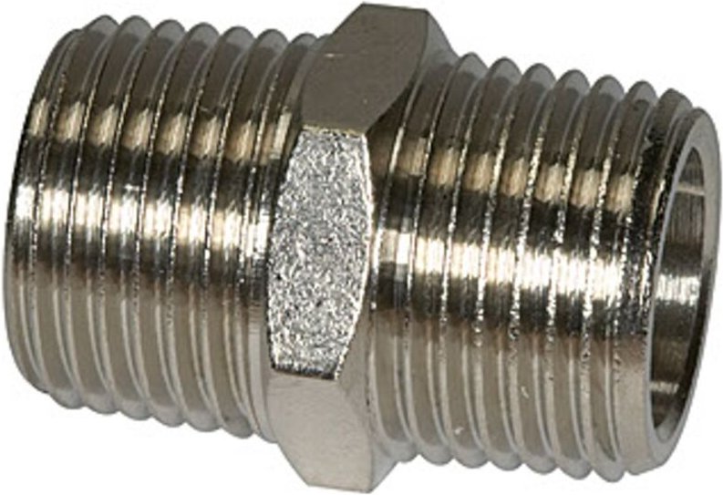 Doppelgewindenippel r 3/8 a., r 3/8 a., sw 22, Messing vernickelt - Riegler