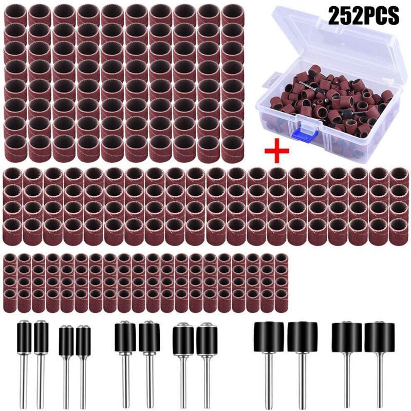 252 Schleifwalzen mit Gratis-Box, einschließlich 240 Schleifbändern und 12 Dornen für Ymyny Rotationswerkzeuge