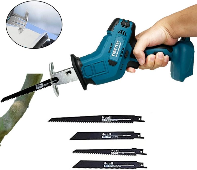 Teetok - Säbelsägen, kabellose elektrische Ast-Säbelsäge, 4 Klingen zum Beschneiden von Bäumen aus Metall, Holz, PVC-Roh...