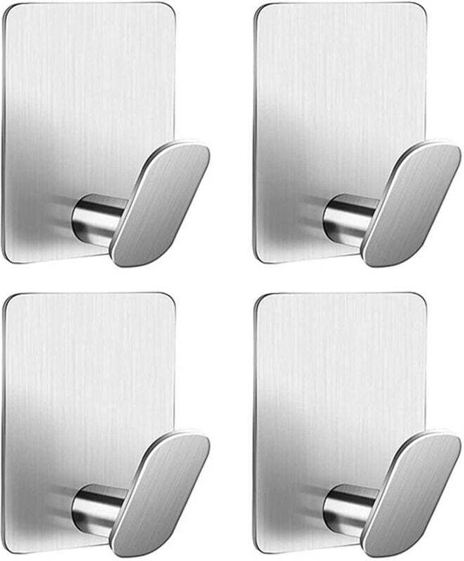 4er-Set Klebehaken aus Edelstahl zum Aufhängen an Wand und Tür, selbstklebende Haken für Schlafzimmer, Küche und Bad, Ha...