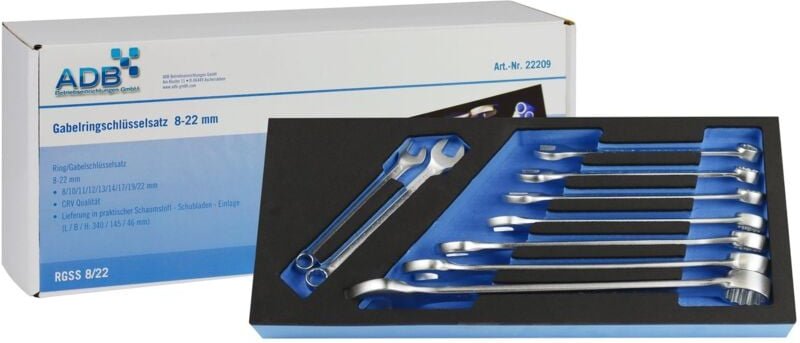 Werkzeugeinlage Werkstattwagen Einlage Gabelringschlüssel 8-22 mm 10-tlg - ADB