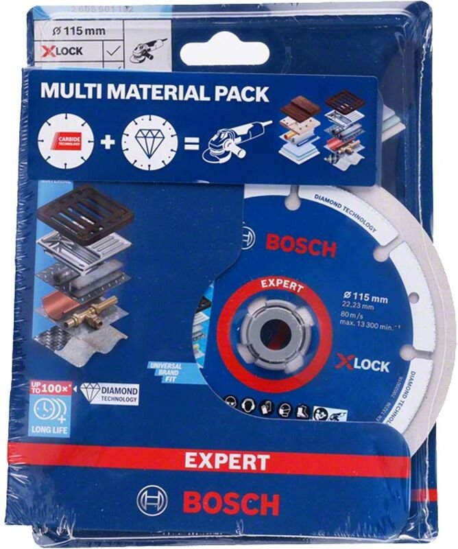 Pack mit 2 Scheiben 115 mm EXPERT Diamant-Metallrad + Hartmetall-Multirad BOSCH 061599761L