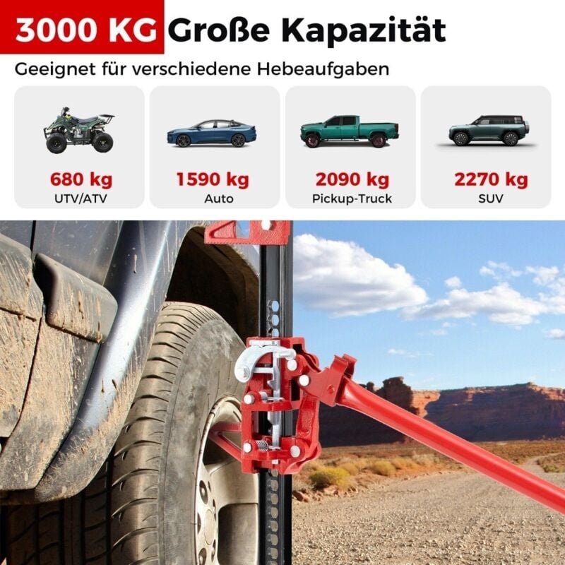 Northix - Wagenheber 3t high lift allzweckheber offroad stockwinde 112 cm zahnstangenheber rot