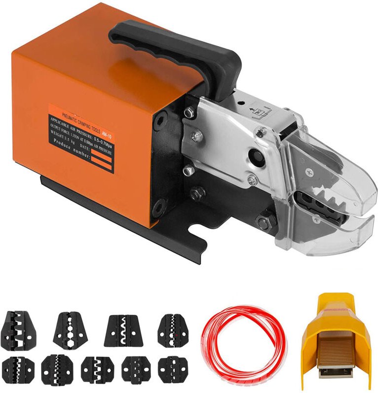 Mophorn - Pneumatisches Crimpwerkzeug AM-10, Druckluft-Crimpzange für Kabelschuhe bis 16 mm², Crimpmaschine mit 10 Matri...