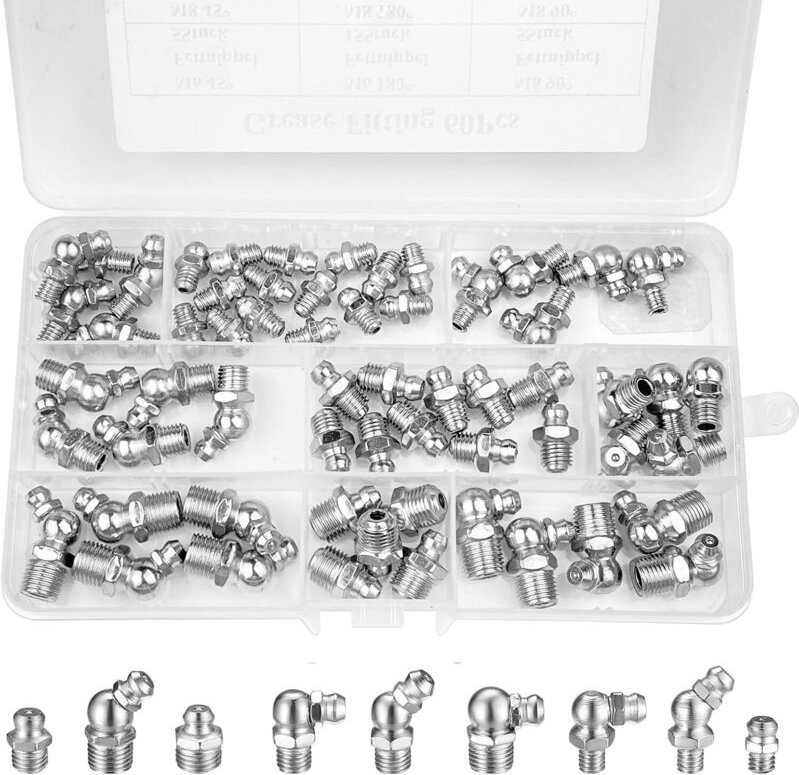 60-teiliges Einschraub-Schmiernippel-Sortiment, M6 M8 M10 Schmiernippel-Sortiment, Gerade Schmiernippel 45° 90° 180°, mi...