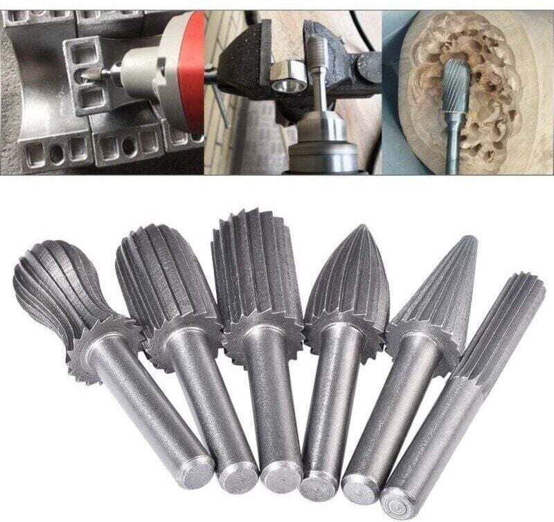 Set mit 6 Hartmetall-Rotationsfräsern – Doppelschnitt – 6-mm-Schaft – Feil-/Gravur-/Schleifspitzen