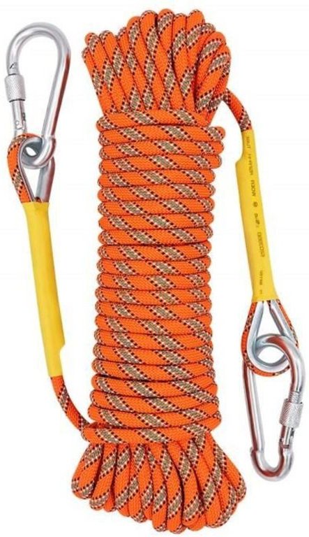20 m langes Sicherheitsseil für Outdoor-Klettertouren, reißfestes Bergsteiger-Rettungsseil mit 2 Karabinern, für