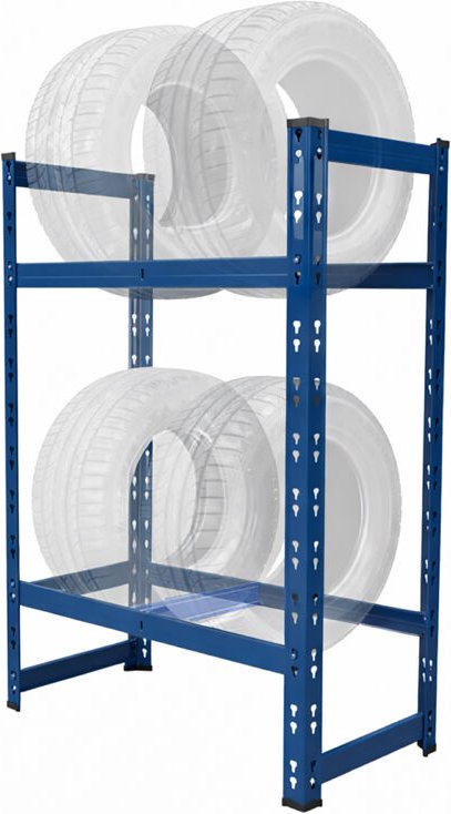 Relaxdays Reifenregal für 4 Reifen, HxBxT: 100 x 60 x 35 cm, 150 kg je Ebene, Räderregal, Stecksystem, Stahl, blau