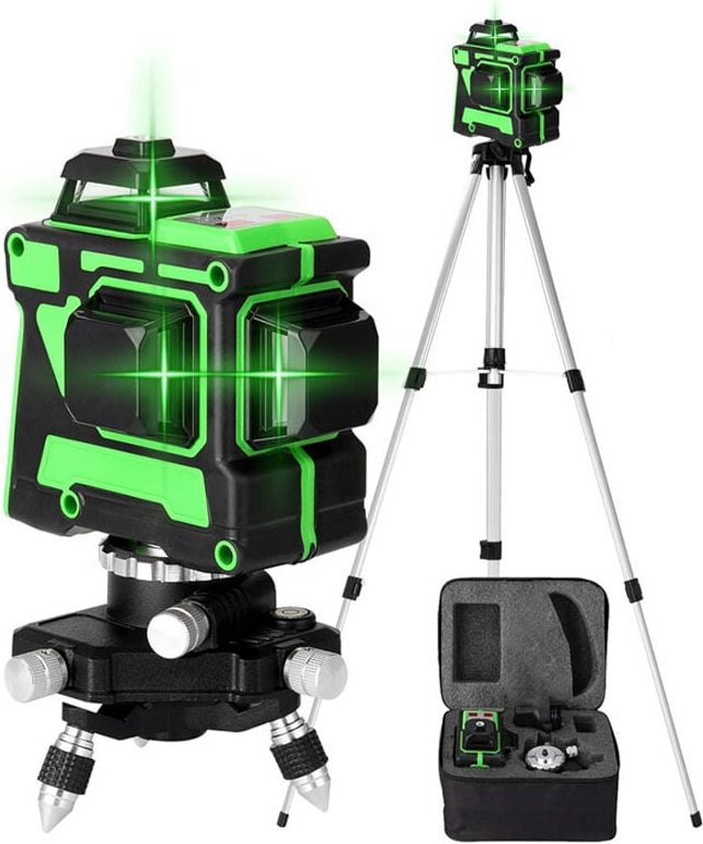 Ej.life - 3x360° selbstnivellierende grüne Laser-Wasserwaage, 3D-drehbare 12-Linien-selbstnivellierende Laser-Wasserwaag...