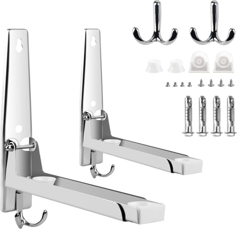 Wandhalterung für Mikrowelle, Edelstahl 304, mit Haken, faltbar und teleskopierbar, maximale Belastung 40 kg, Silber