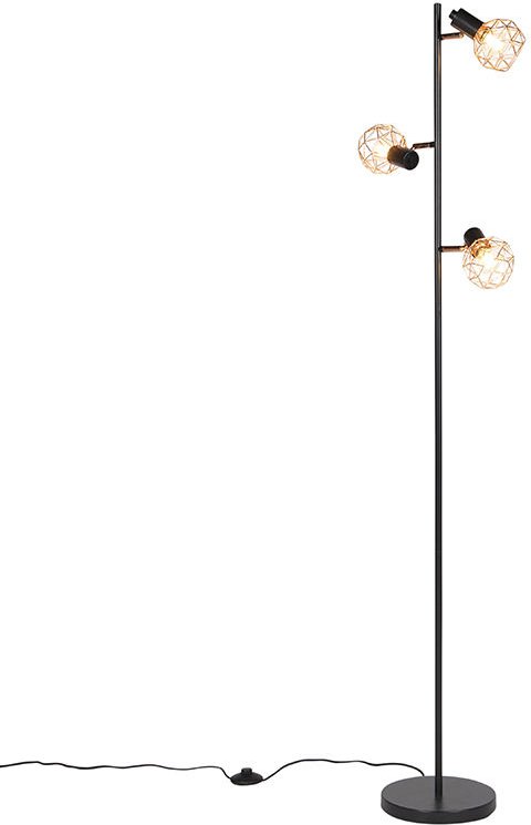 Stehleuchte schwarz mit Kupfer 3-Licht - Mesh