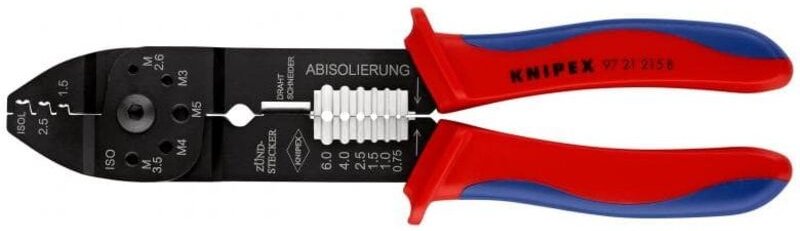 97 21 215 b Crimpzange mit Mehrko.-Hülle schwarz lackiert 230 mm - Knipex