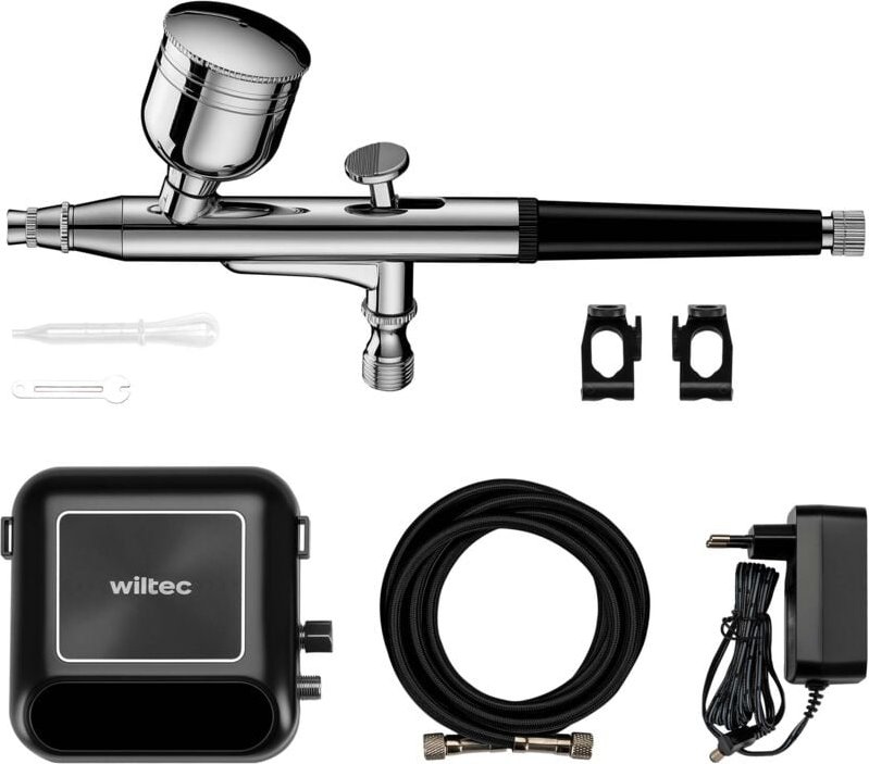 Wiltec HS-A10K Kompressor Zubehör Set 2,8 bar, Airbrush Set 12 V, Airbrushpistole mit 0,3 mm Düse, Druckluft Kompressor ...