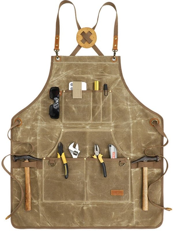 Sollbry - Schreinereischürze, Arbeitsschürzen aus gewachstem Segeltuch für Männer und Frauen mit gepolsterter Tasche und...