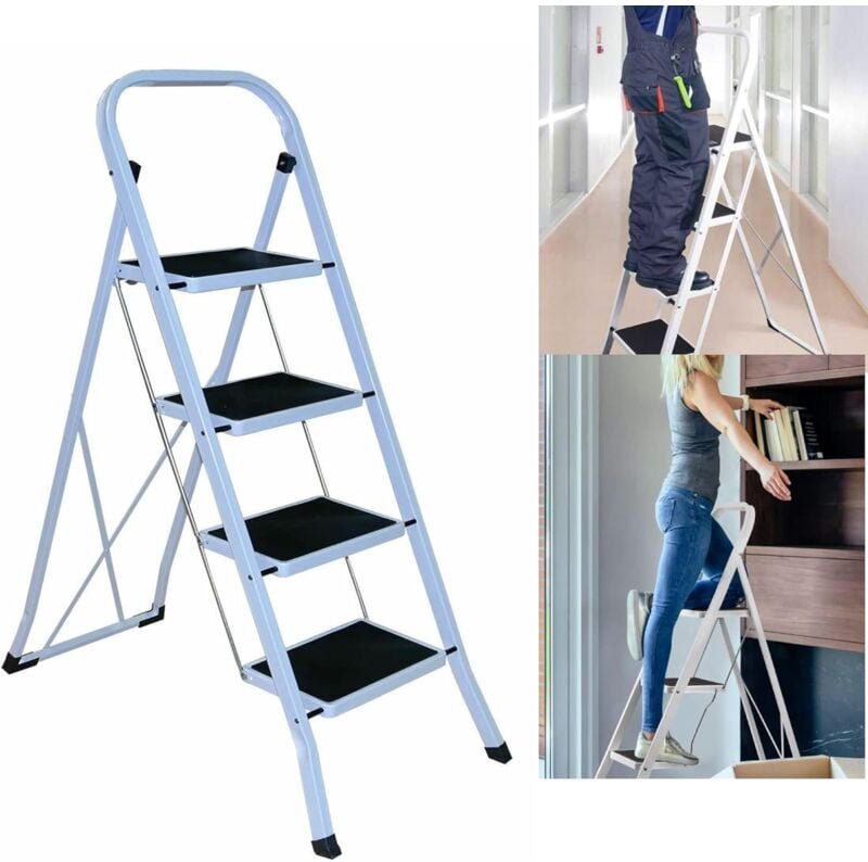 Trittleiter Anti-Rutsch-Gummimatte Starker sicherer Hocker 4 Stufen Klappbar Stehleiter Kompakte