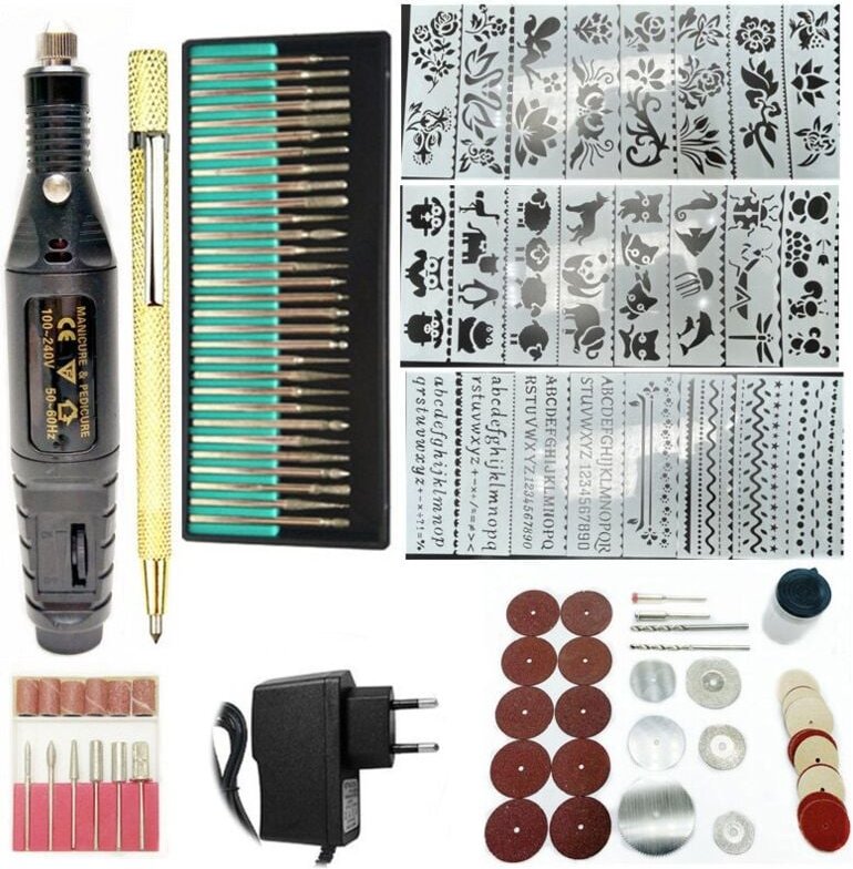 Router-Kit, 12 v, 10 w, diy, 82 Zubehörteile und 24 Modelle, 108 Teile, Schwarz