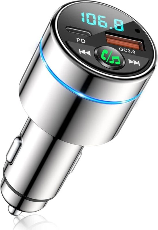 Bluetooth 5.3 FM-Transmitter, Bluetooth-Autoladegerät ganz aus Metall, PD 30 W Typ C+QC3.0 Schnellladegerät fürs Auto, B...