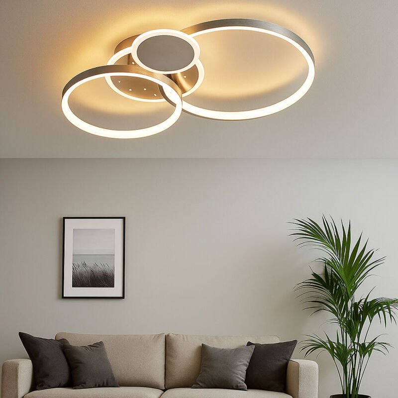 Led Deckenleuchte kiah Silber matt Sternenhimmel dimmbar, Breite 54cm