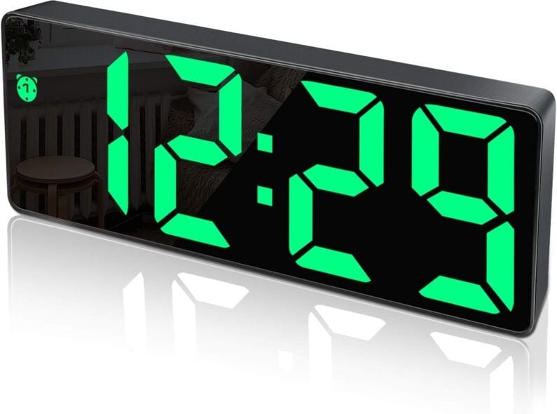 Thumbnail - Alovez - Digitaler Wecker, großes LED-Display, Uhr mit Spiegeloberfläche, Schlummerfunktion und USB-Ladeanschluss, einst...
