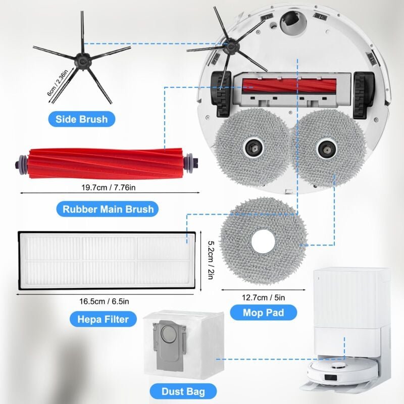 Zubehörset für Roborock q Revo, P10 Roboterstaubsauger Ersatzteile, 1 Walzenbürste, 2 Filter, 2 Staubbeutel, 4 Tücher, 4...