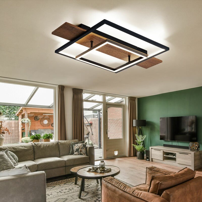 Globo - Deckenleuchte Esszimmer Deckenlampe Memory Funktion 3 Stufen Holzoptik led mit Holzoptik, Aluminium Metall schwa...