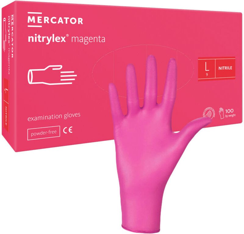Nitrilhandschuhe Größe L, rosa, Mercator Nitrylex Magenta, 100 Stück