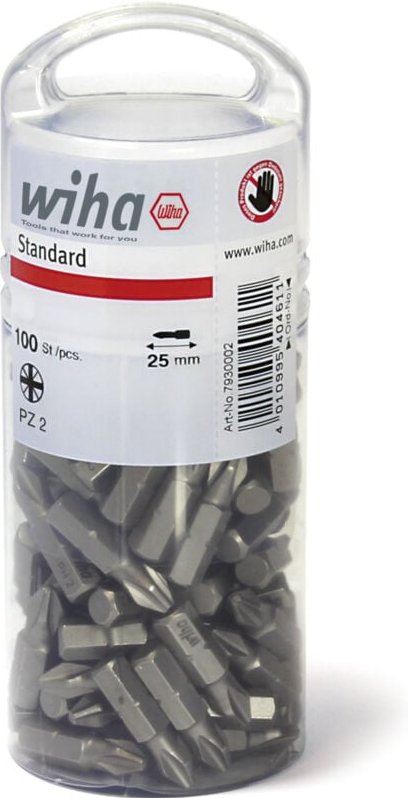 Wiha - Bit Set Standard 25 mm Pozidriv (PZ2) 100-tlg. 1/4' in Großpackung (40462)