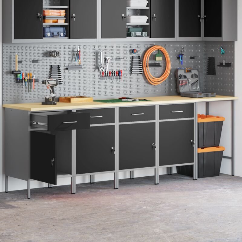 Werkbank 5 pcs Schwarz 255 x 55 x 85 cm Holzwerkstoff vidaXL