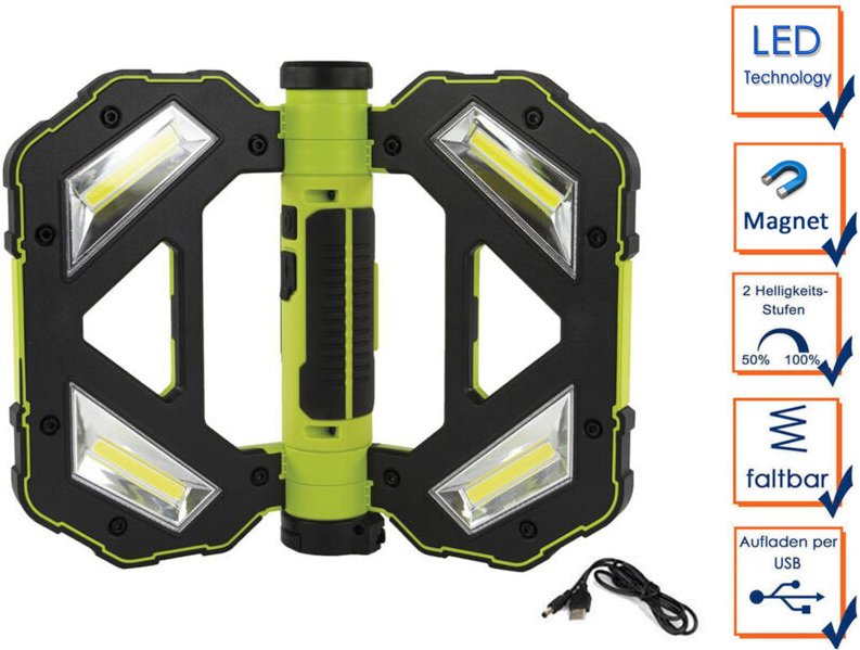 REV - Akku Arbeitsleuchte Butterfly mit Magnet - Taschenlampenfunktion usb Ladekabel