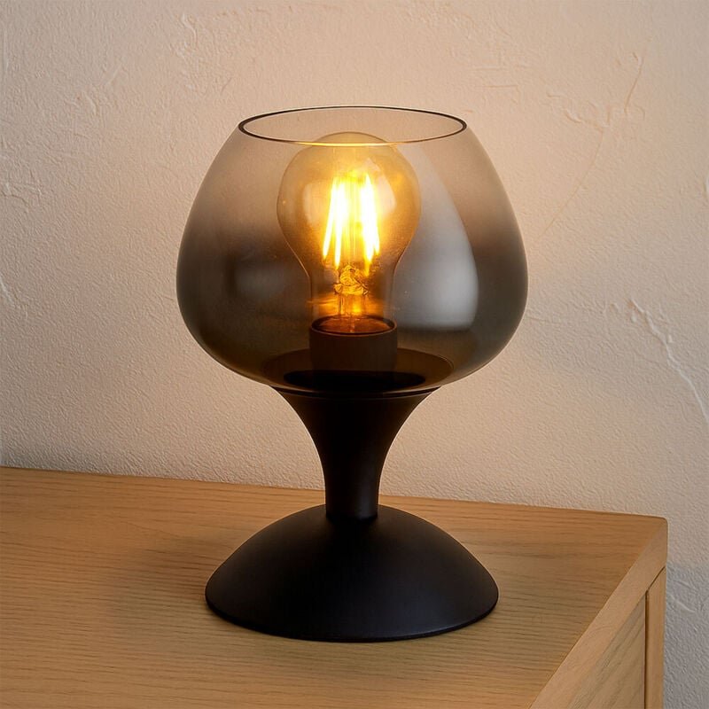 Tischlampe Rauchglas Nachttischleuchte schwarz Wohnzimmerlampe Tischleuchte, 1x led 7W 806Lm warmweiß, DxH 15x20,5 cm