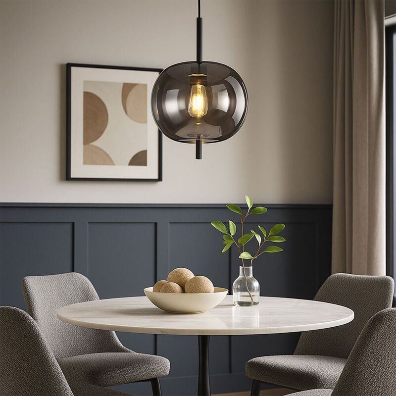 Globo - Pendelleuchte blacky mit Rauchglas 1-flammig Metall Schwarz, ø 30cm