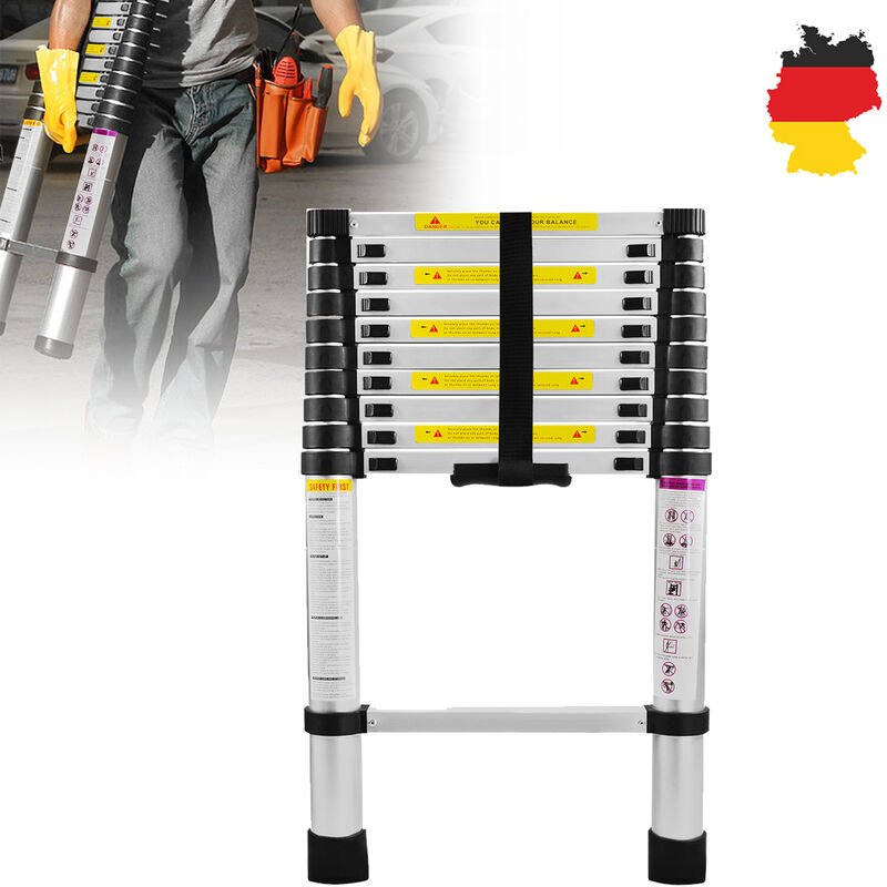 UISEBRT Teleskopleiter Aluminium 3,2M, Ausziehleiter Multifunktionsleiter Alu-Teleskopleiter Rutschfester Mehrzweckleite...