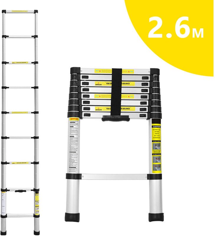 Wolketon Teleskopleiter 2.6m Stehleiter Mehrzweckleiter Alu Multifunktionsleiter Ausziehleiter