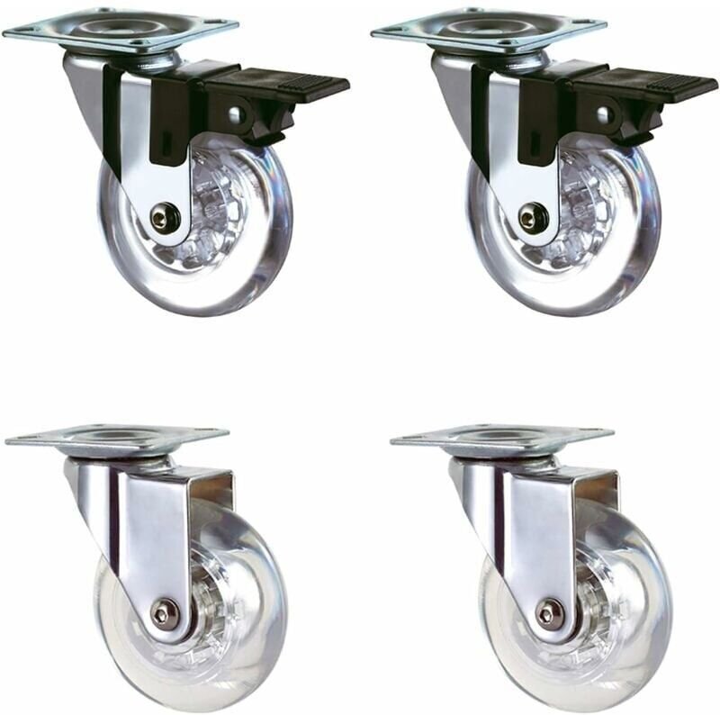 Jeu de 4 roulettes transparentes 50 mm avec frein pour le transport, faciles à déplacer, adaptées à toutes les surfaces ...