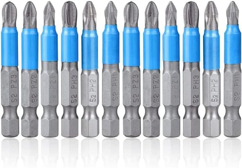 12 Stück magnetische Kreuzschlitz-Schraubendreher-Bits, rutschfest, Kreuzschlitz-Schraubendreher-Bit, 50 mm Sechskantsch...
