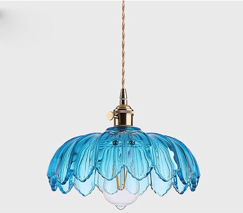 Modern E27 Pendelleuchte Glas Metall Hängelampe Blau Höhenverstellbar Deckenleuchte Esszimmerlampe Ø25CM