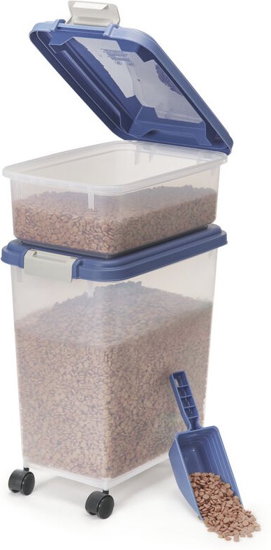 Hundefutter Aufbewahrung mit Rollen, 30L+10L, Blau, Luftdichte Futterbox, Trockenfutter, Futterbehälter, Für Hunde, Katz...