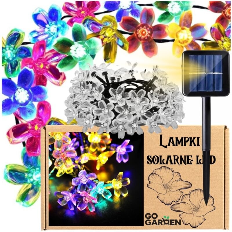 Solar-LED-Girlande, mehrfarbige Solarblumen für Terrasse oder Garten, 50 LEDs