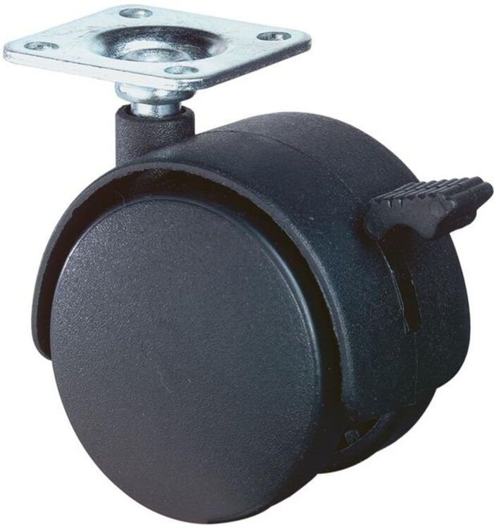 Kunststoffdoppelrolle mit Feststeller Rad-Ø 40 mm Tragfähigkeit 30 kg mit Anschraubplatte harte Lauffläche Kunststoff