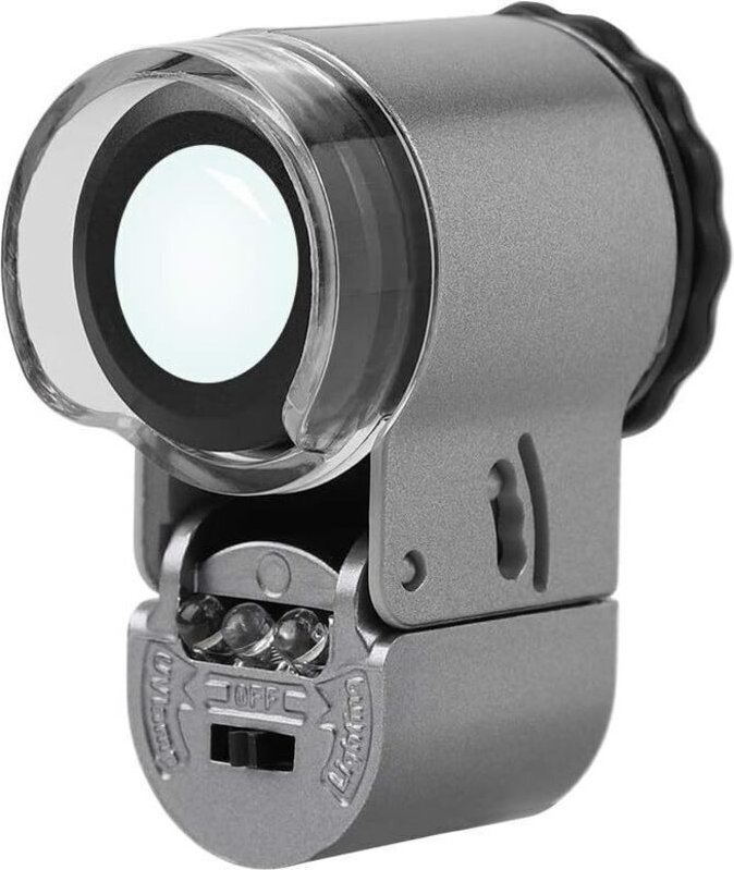50-fache, faltbare Juwelierlupe aus Metall mit LED- und UV-Licht – Taschenlupe zur Untersuchung von Schmuck, Banknoten, ...