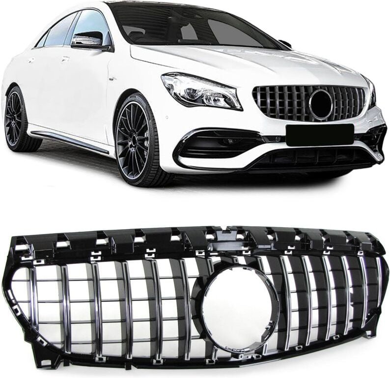 Kühlergrill - Mercedes CLA C117 W117 16-19 - Sportgrill - GLÄNZEND SCHWARZ/CHROM