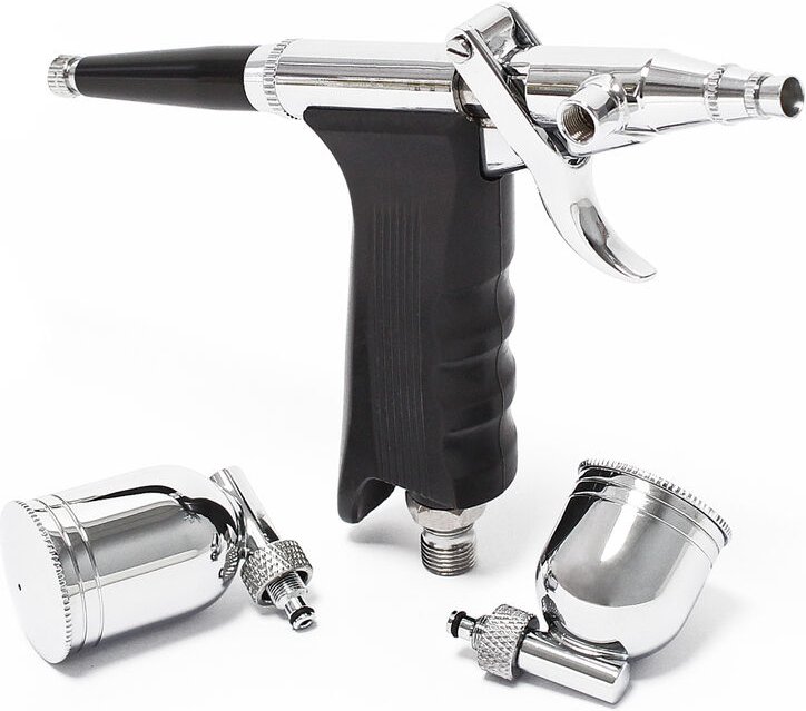 Wiltec - Airbrush Pistole Typ 116 LN-116K mit Double Action Funktion, Nadel und Düse ø 0,3 mm, 2 Farbbecher, Adapter für...