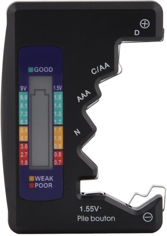 Jusch - Mini-ABS-Batterietester, Batterieprüfer mit LCD-Display für D-Typ-Batterie, CN°5/7/N-Typ-Batterie, LR44 (1,5-V-K...