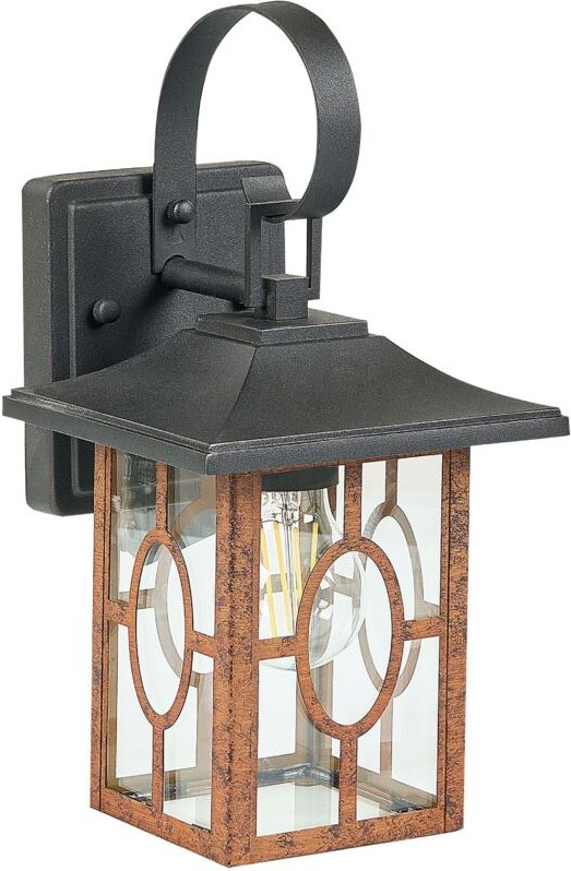 Außenwandleuchte Kupfer / Schwarz Metall und Glas 35 cm Modern Rechteckig Laternenform Beleuchtung für Außen Draußen Ter...