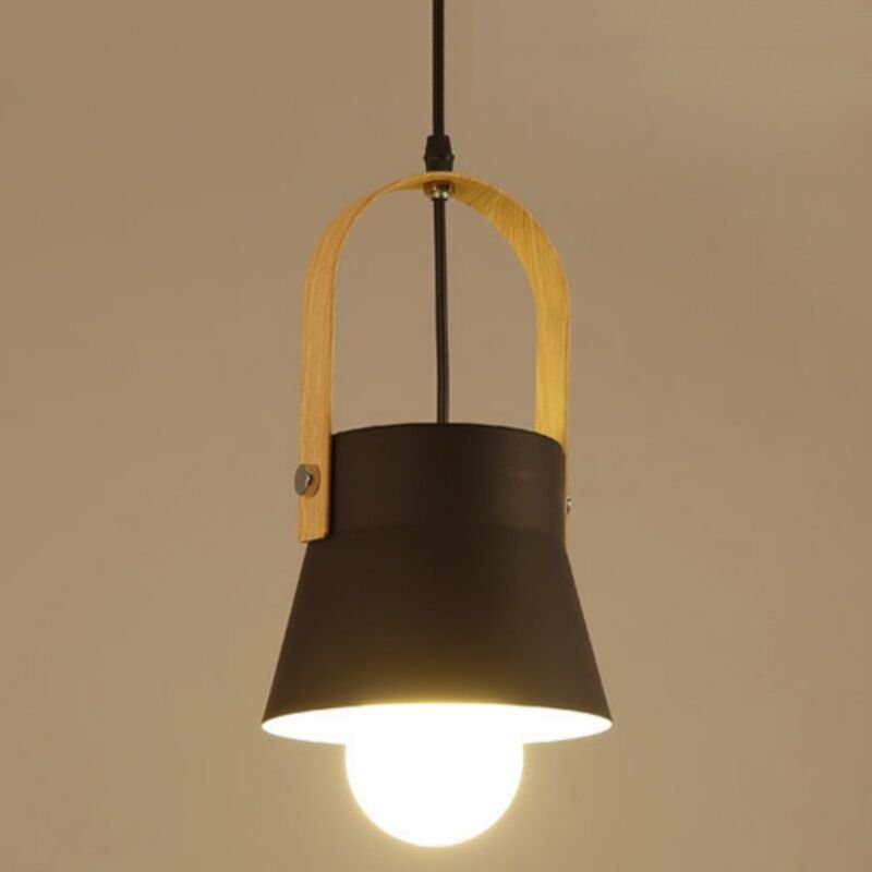 Moderner Industrieller Pendelleuchte Metall Holz Hängeleuchte Innenbereich Deckenleuchte Schwarz