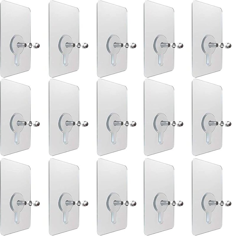 Fitags - 15 Stück selbstklebende Hängenägel, transparente Wandbehangnägel, selbstklebende klebrige Hängenägel, für Badez...